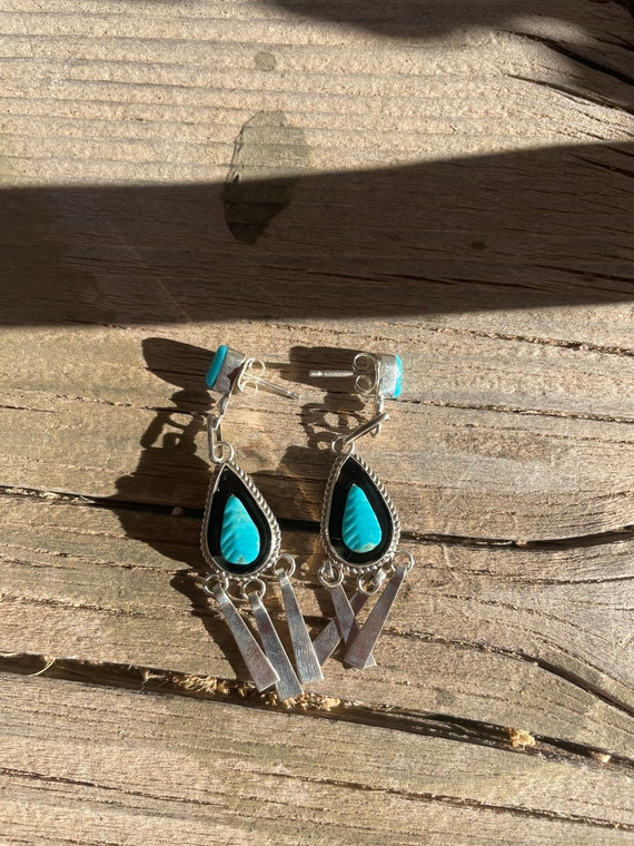 Edison Walela Zuni Turquoise Leaf Earrings - image 1