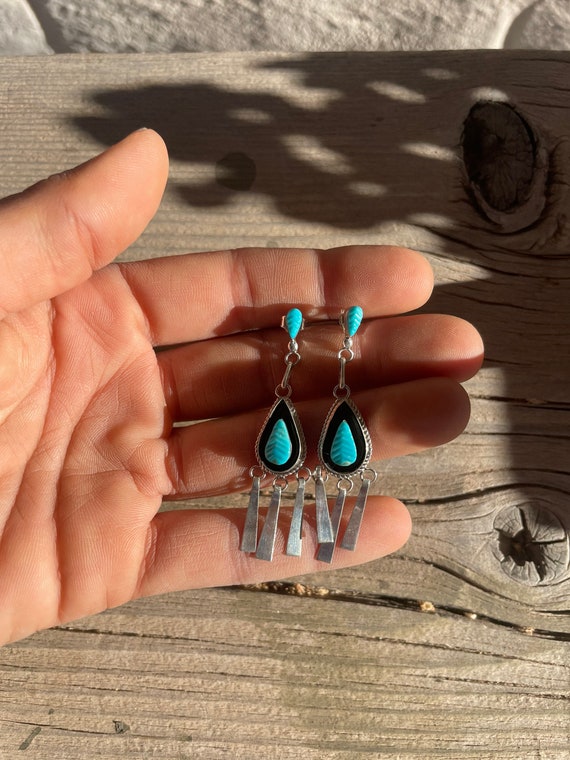 Edison Walela Zuni Turquoise Leaf Earrings - image 6