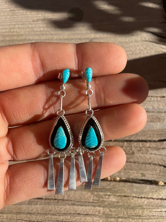 Edison Walela Zuni Turquoise Leaf Earrings - image 5