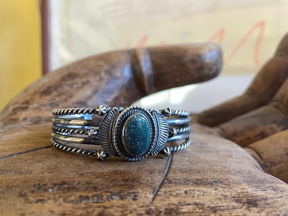 Lee Brown Vintage Native American Navajo Squared #8 Turquoise Sterling Silver Bracelet Lee Brown Vintage Native American Navajo Squared #8 Turquoise Sterling Silver Bracelet