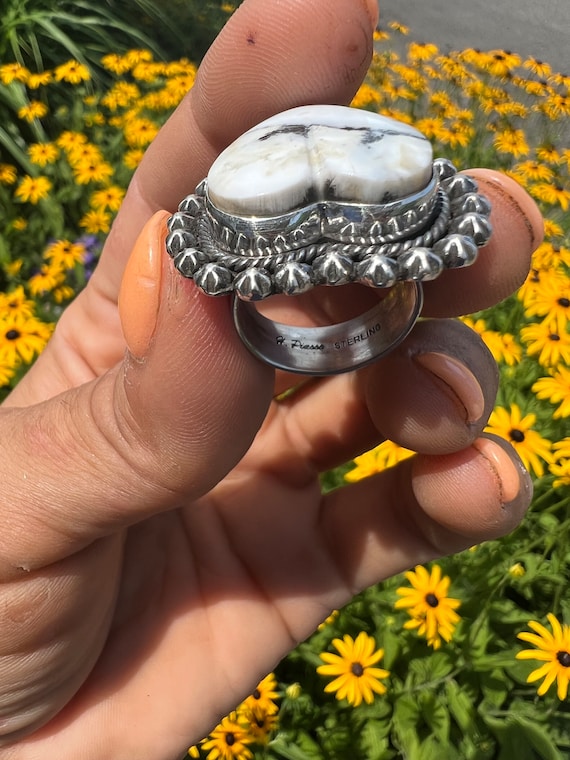 Sandra Parkett Navajo White Buffalo Heart Ring Si… - image 9
