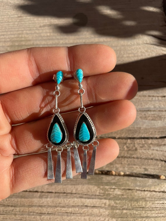 Edison Walela Zuni Turquoise Leaf Earrings - image 2