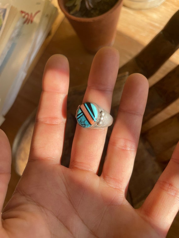 Vintage Navajo Inlay Ring Size 11 - image 5