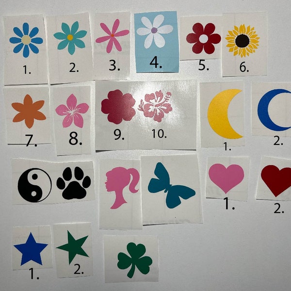 Flower vinyl decals, Hearts, Stars, Moon permanent vinyl decals, laptop decals, car, truck decals, Permanent vinyl decals