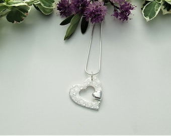 Handmade Silver Heart Pendant, Recycled Silver Jewellery, Unique Mother's Day or Valentine's Day Gift, Silver Jewellery for Women