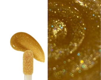Brillo de labios / Purpurina holográfica dorada / Tesoro / Tamaño mini