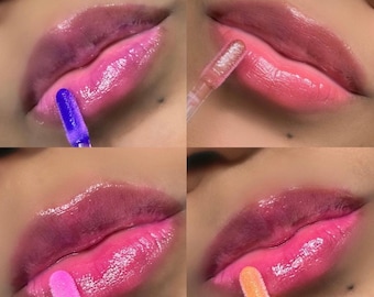 Color Changing Lip Gloss Mini, Moisturizing, Clear, Yellow, Blue, Brown, Non-Sticky Lip Oil, Long Lasting, MBV Lip Gloss Samples, Non-Tacky