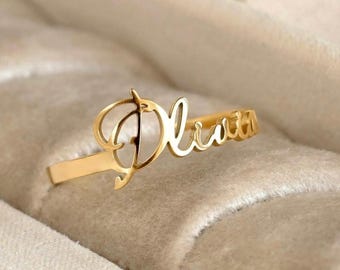 Custom Name Ring – Adjustable Stainless Steel, 18k Gold PVD Plated, Tarnish-Proof Jewelry
