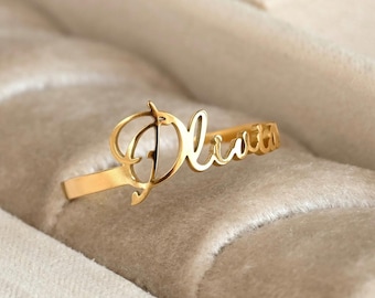 Custom Name Ring – Adjustable Stainless Steel, 18k Gold PVD Plated, Tarnish-Proof Jewelry