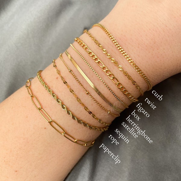 Dainty Gold Bracelets - Non Tarnish Waterproof Gold Link Chain Minimalist Bracelets - Bridesmaid Gifts