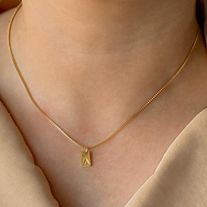 Engravable Tag Initial Necklace - Personalized Letter Necklace - Stainless Steel Tag Initial Pendant - Custom Small Rectangle Letter Pendant