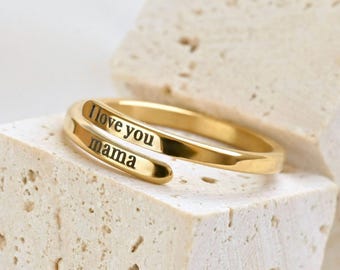Engravable Gold Wrap Ring – Personalized Stainless Steel Adjustable Ring