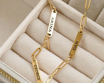 Multiple Name Bar Bracelet - Waterproof Stainless Steel - Paperclip & Curb Chain