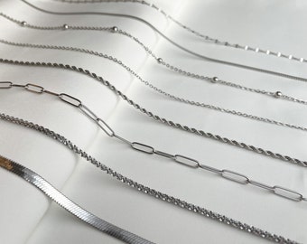 Dainty Silver Chain Necklaces - Anti-tarnish Stainless Steel Minimalist Chain Necklaces - Waterproof Layering Mix and Match Chains