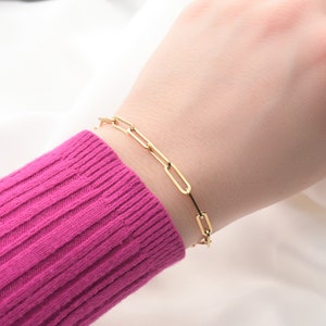 Tarnish-proof Paperclip Bracelet - Bold Link Chain Bracelet - 18k Gold Chunky Paperclip Link Bracelet - Custom Bold Chain Bracelet