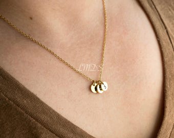Personalized Initial Necklace - Stainless Steel Disc Charm, Custom Letter