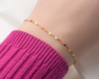 Dainty Sequin Bracelet - Tarnish-free Mirror Chain Bracelet - Dainty Gold Bracelet - Delicate Chain Bracelet - Stainless Steel Bracelet