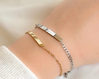 Personalized Curved Bar Bracelet – Waterproof Stainless Steel – Names, Dates, Coordinates & Quotes