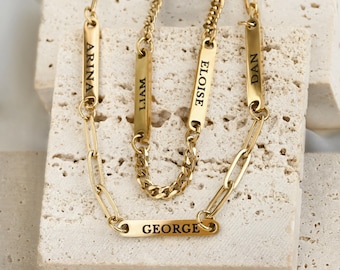 Multiple Name Bar Necklace - Waterproof 18k Gold PVD Stainless Steel
