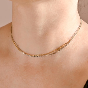 Two-tone Cable Chain Necklace - Waterproof Layered Dainty Cable Necklace - Mixed Metal Necklace - Mixed Chain Necklace - Two-tone Jewelry