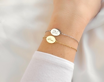 Engraved Oval Name Bracelet – Gold Stainless Steel Personalized Charm Jewelry