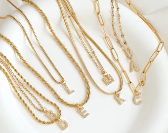 Gold CZ Initial Necklace - Waterproof Stainless Steel