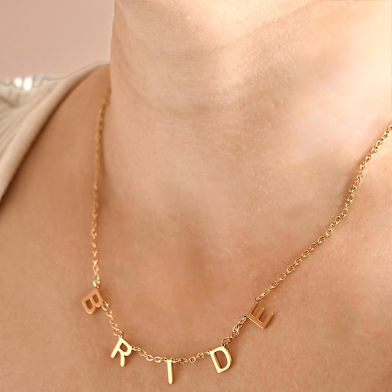 Bride Necklace with Letter Charms - Tarnish-free Wedding Morning Jewelry