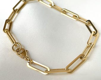 Tarnish-proof Paperclip Bracelet - Bold Link Chain Bracelet - 18k Gold Chunky Paperclip Link Bracelet - Custom Bold Chain Bracelet