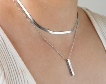 Vertical Bar Necklace - Personalized 3d Pendant - Waterproof Stainless Steel