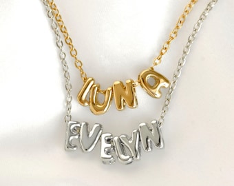 Bubble Letter Necklace - Balloon Initial Charm - Waterproof Stainless Steel