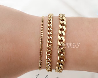 Curb Chain Bracelet - Waterproof Chunky Curby Bracelet - Dainty Curb Link Bracelet - 2 mm 5 mm 7 mm Custom Gold Bracelet - Gift for Her