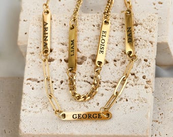 Multiple Name Bar Necklace - Waterproof 18k Gold PVD Stainless Steel