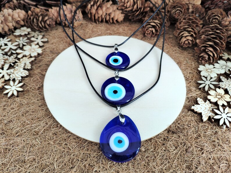 Personalized Necklace - Blue Eye Necklace - Waxed String Glass Turkish Blue Eye Necklace - Glass Evil Eye Necklace  139 