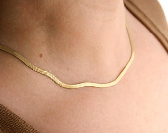 Personalized Herringbone Necklace - Tarnish-free 18k Gold PVD Stainless Steel Snake Chain