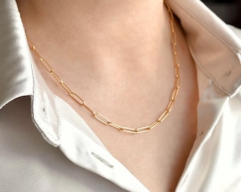 Gold Paperclip Chain Necklace - Waterproof Stainless Steel Link Choker