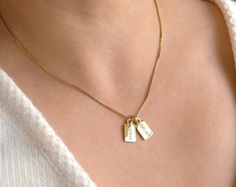 Personalized Tag Charm Necklace - Engraved Waterproof Stainless Steel