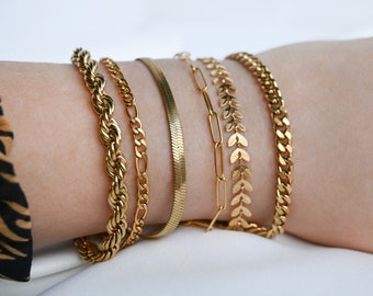 18k Gold Bracelets - Non Tarnish Waterproof Gold Link Chain Bracelets - Bridesmaid's Gifts - Personalized Stainless Steel Gold Bracelets