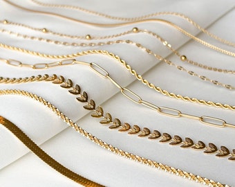 18k Gold Dainty Necklaces - Anti-tarnish Waterproof Stainless Steel Minimalist Chain Necklaces - Layering Mix and Match Chains