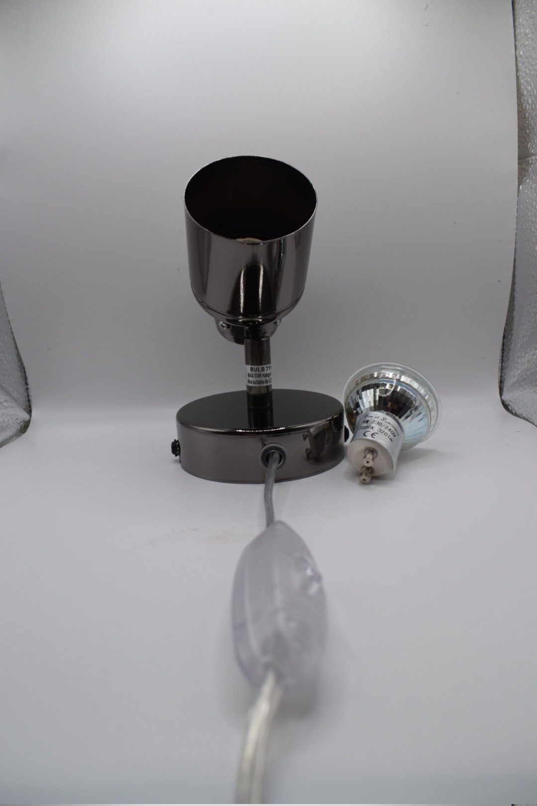 Plug in Wall Light Black Chrome Plugin Spotlight With Inline Etsy UK