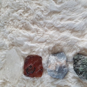 Elementals Crystal Bundle Reiki Charged Emerald Earth, Clear Quartz Air, Carnelian Fire, Blue Calcite Water image 2