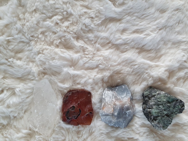 Elementals Crystal Bundle Reiki Charged Emerald Earth, Clear Quartz Air, Carnelian Fire, Blue Calcite Water image 2