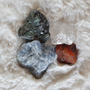 Elementals Crystal Bundle Reiki Charged Emerald Earth, Clear Quartz Air, Carnelian Fire, Blue Calcite Water image 1