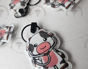 Cow with Stethoscope Flashlight • Cute Animal Medical Badge Light • Nurse RT Gift • ONE Flashlight