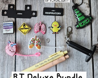 Respiratory Therapist Gift Bundle | RT Badge Buddy, Charms, Flashlight | Tiered RT Bundle