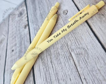 Pastel Yellow Pen – “You Take My Breath Away” | Funny Respiratory Therapy Pen | Black Ink | RT Gift