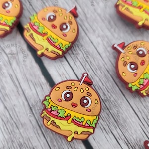 Adorable Cheeseburger Shoe Charm, Fun Food Character Shoe Charm