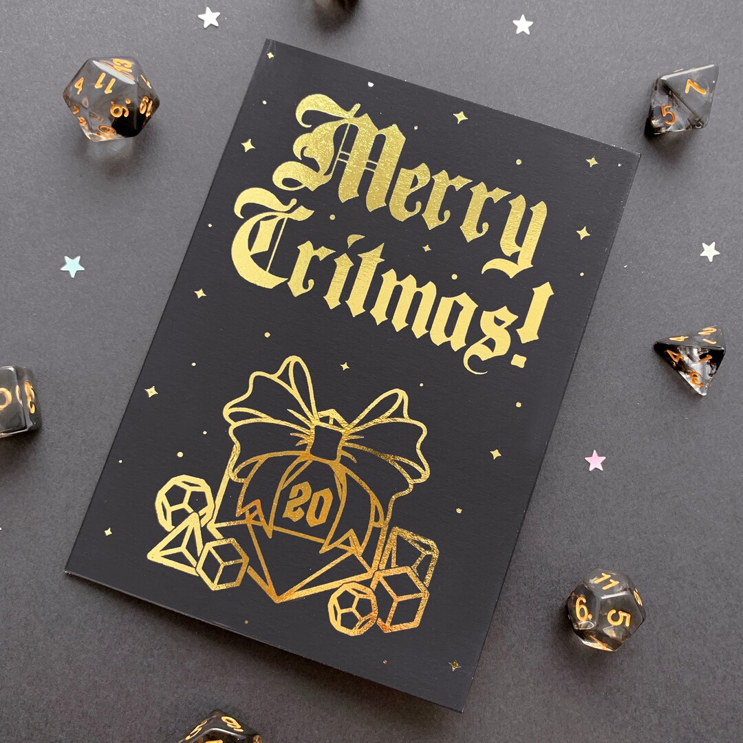 Dungeons and Dragons Christmas Card Gold Foiled Dnd Christmas Card, D&D