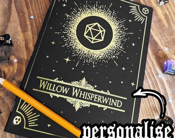 Gepersonaliseerde Dungeons and Dragons-notitieboek - goudverijdeld karakterdagboek