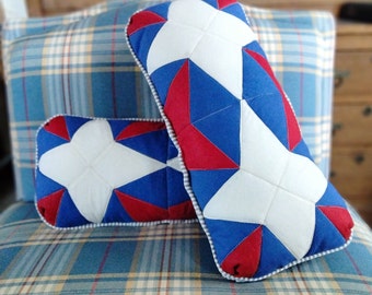 Vintage Quilted Pillow Set: Red White Blue Americana Accent Pillows