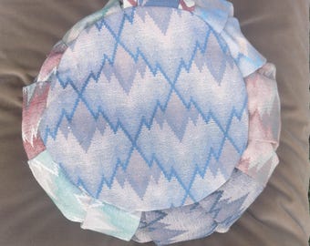 Handmade 14" Zafu Meditation Cushion: Upcycled Vintage Fabrics, Buckwheat Hull Fill
